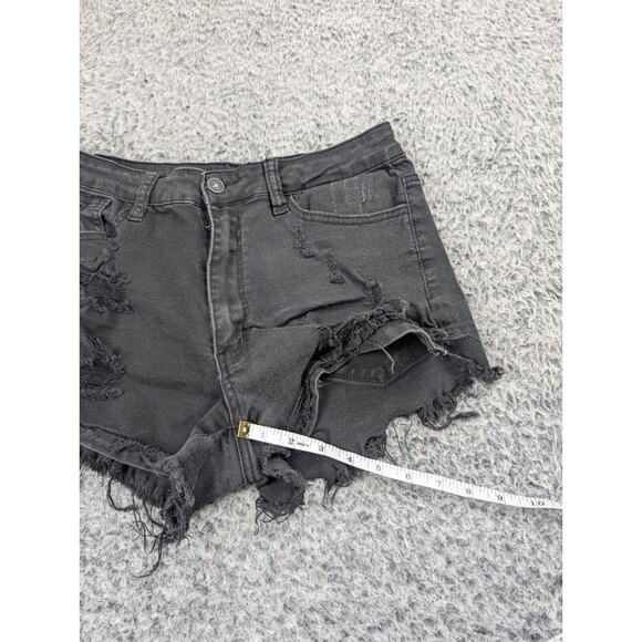 Kancan Shorts Women 28 Black Denim Distressed Normcore Casual Stretch High Rise - Picture 6 of 8